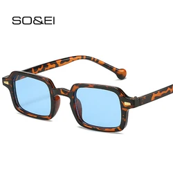 SO&EI Fashion Square Sunglasses Women Retro Rivets Decoration Gradient Shades UV400 Men Leopard Blue Sun Glasses