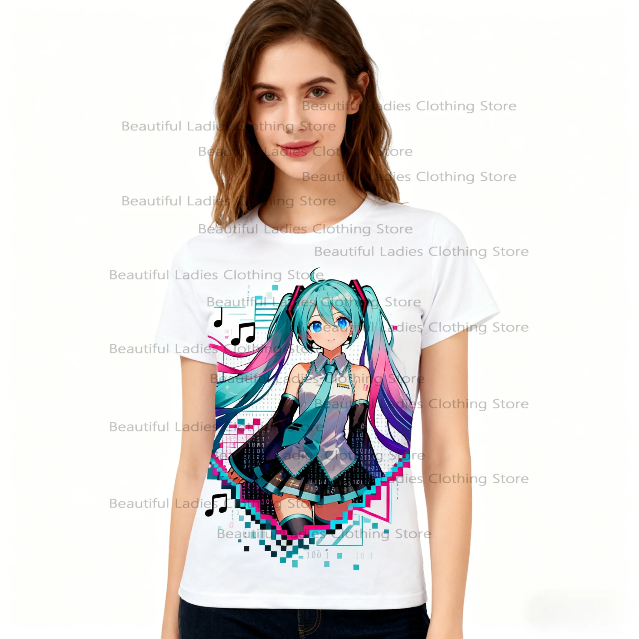 

Womens Hatsune Miku Graphic TShirt Casual Anime Streetwear Fashion Tee Trendy Cartoon Print Shirt Comfort Fit Round Neck Top