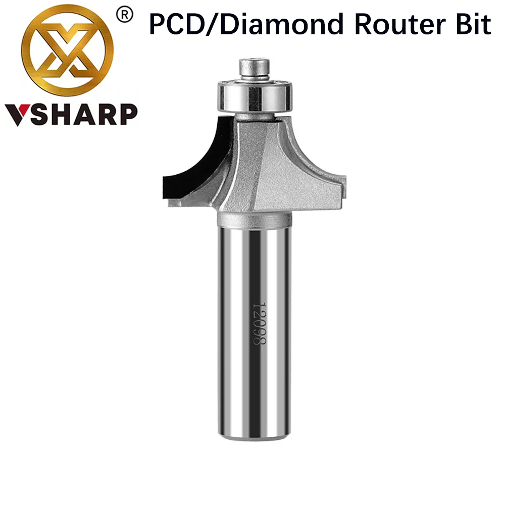 Vsharp Diamond Round Corner Router Bit PCD 2 Flutes R Chamfering Milling Cutter Wood MDF HPL Cutting Smoothly No Burr Longlife