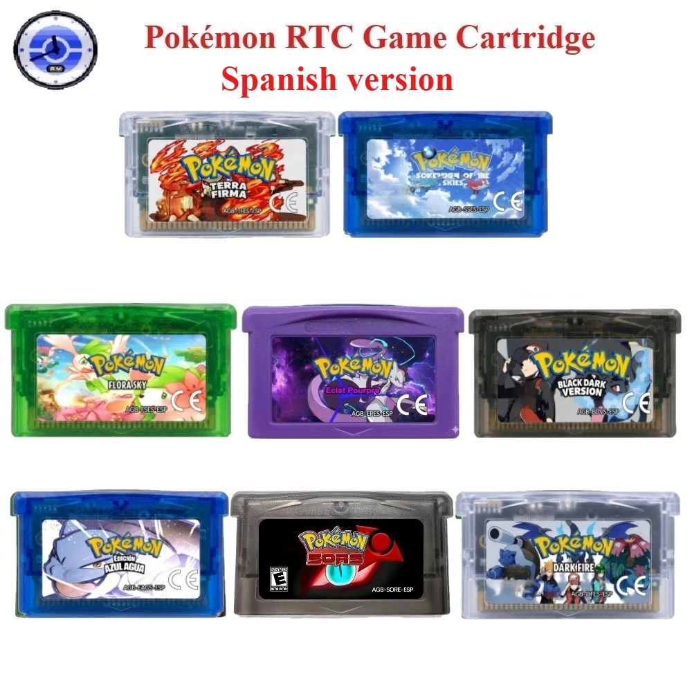 

GBA Spanish Game Cartridge ,RTC Pokémon Sors，DarkBlue，Triangulo Origen， Terra Firma，Black Dark，GBA ROM Modified Version