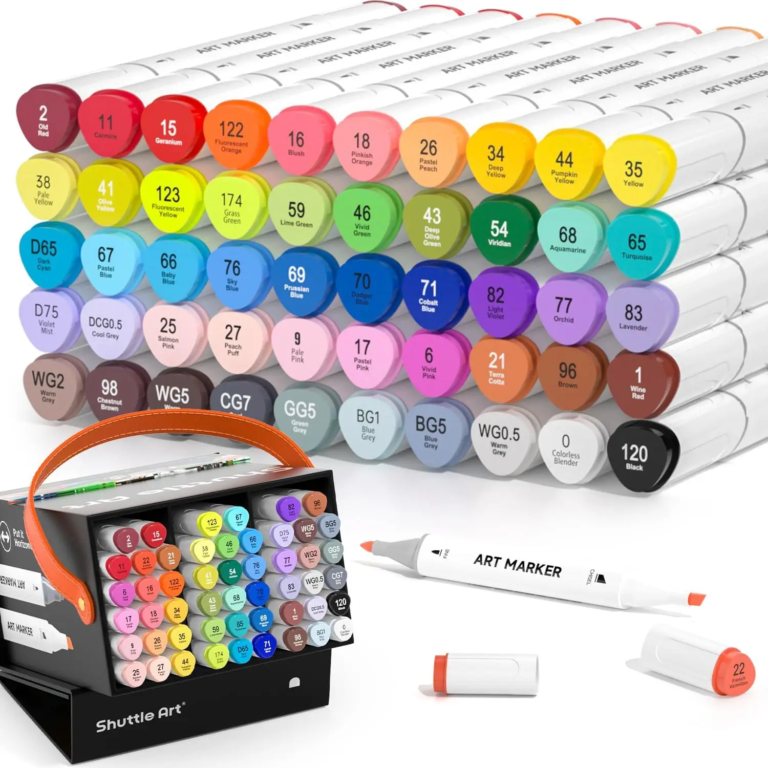 

51-Color Dual-Tip Alcohol Markers Set with Blender and Case for Drawing, Sketching, and Coloring
