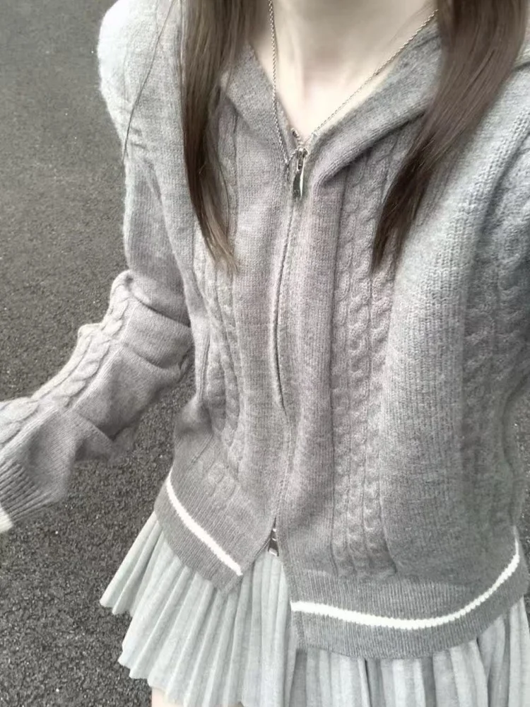 ay Hooded Knitted Sweater Women's Autumn New Sle Double Zipper Soft Outerwear Cardigan Coat Commute Sle Loose Fit Long ...