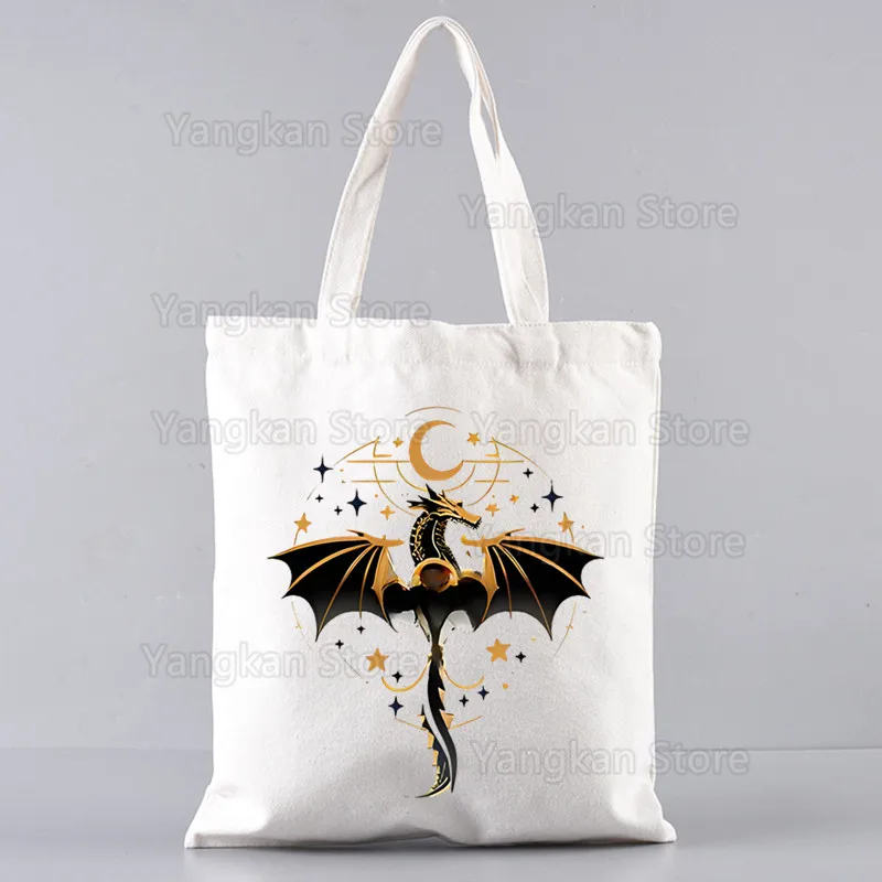 Fourth Wing Basgiath War Dragon Canvas Shoulder Bag Customize  Handbag Casual Tote Bag Large Capacity Reusable Shopping Bag