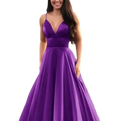 

2026 Cross-border summer European and American women's V-neck dress with halter solid color fashion evening dress