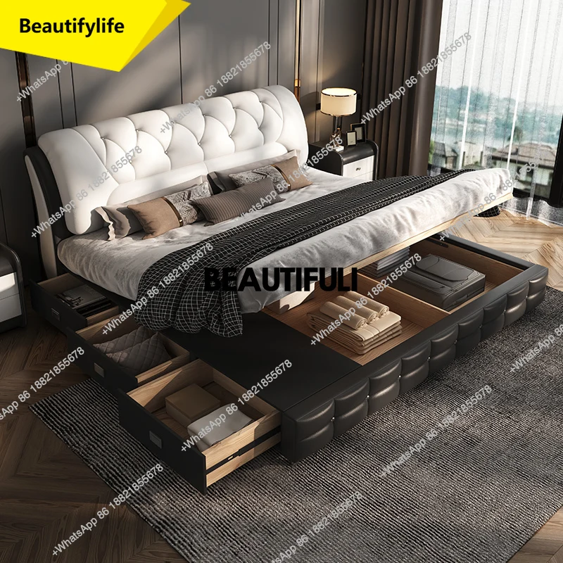 

A15 Деревянная дизайнерская двуспальная кровать Простая бежевая европейская белая двуспальная кровать для девочек Современная многофункциональная мебель Letto Matrimoniale