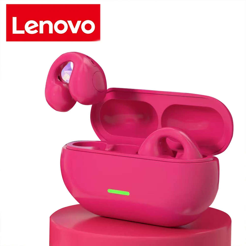 سماعة أذن لينوفو اللاسلكية بلوتوث بمشبك أذن رياضي خارجي مع صندوق شحن HIFI Sound Earbud لتشغيل سماعة الرأس غير المؤلمة