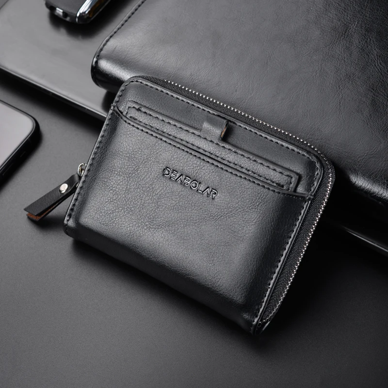 

New Men's Coin Purse Wallet RFID Blocking Man PU Leather Wallet Zipper Business Card Holder Money Bag Wallet Male