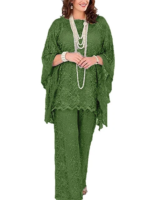 Lace Pantsuits Grey Mother of the Bride Dress 3 Pieces Long Sleeve Elegant Chiffon Straight Pants Wedding Evening Party Gowns