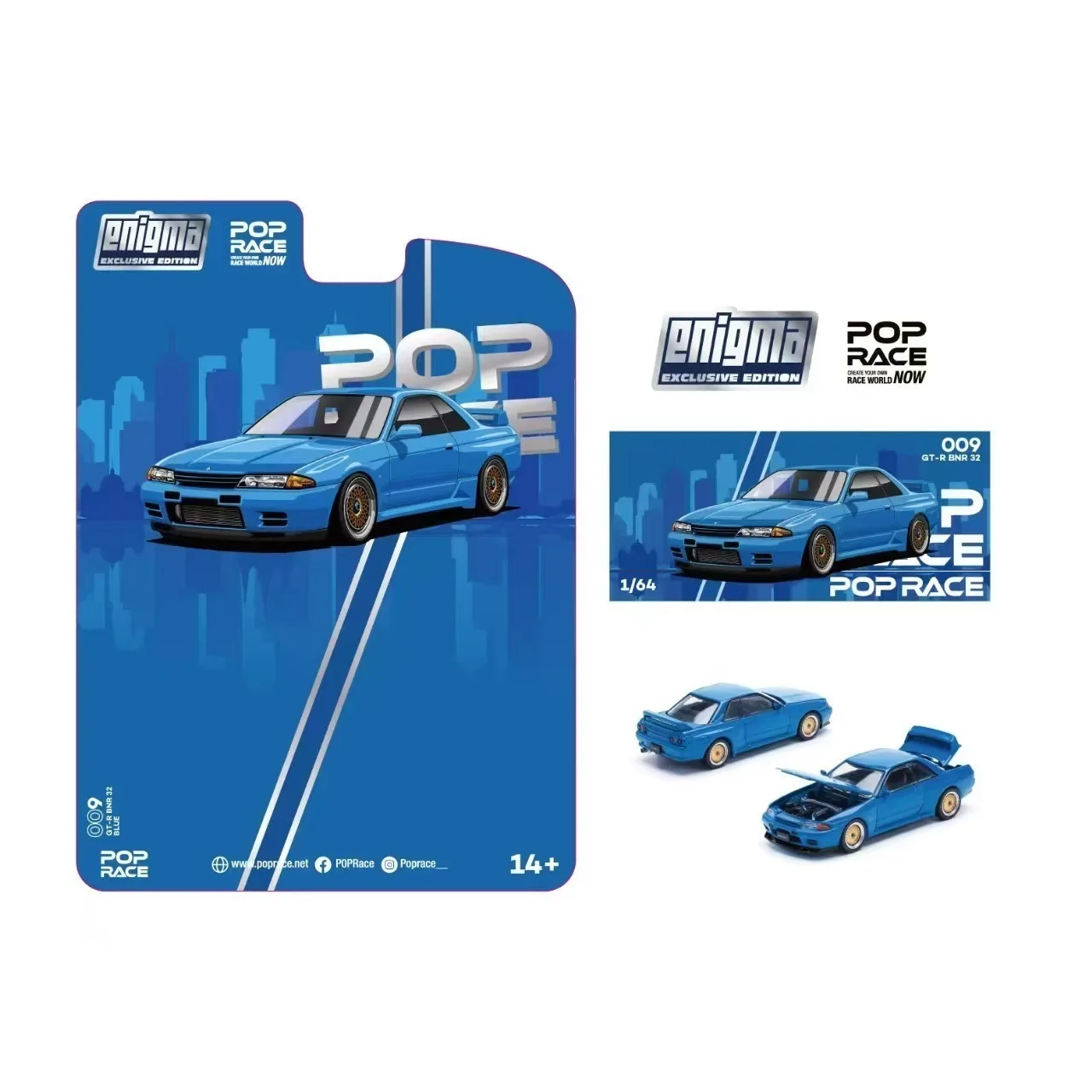 PreSale POP RACE 1:64 Skyline GTR R32 Bayside Blue Diecast Diorama Car Model Toy