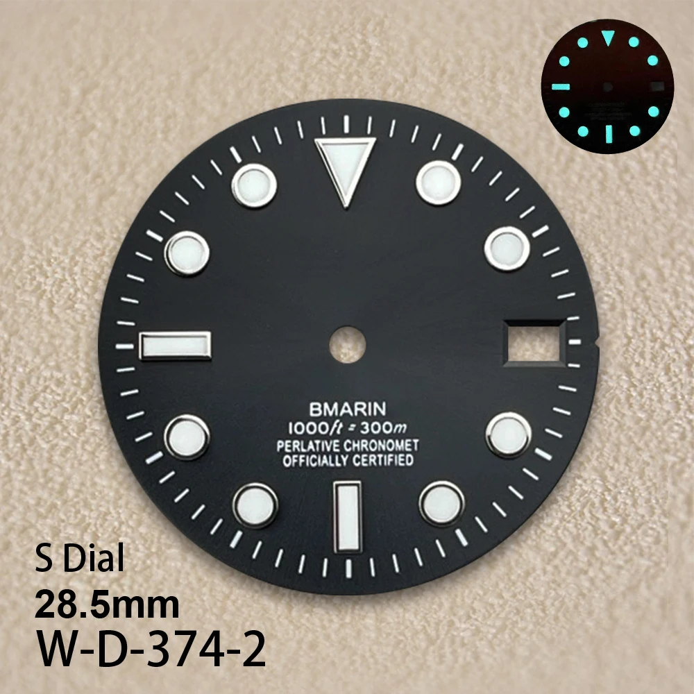 หน้าปัดย่อยขนาด 28.5 มม. พร้อมโลโก้ S สำหรับกลไกญี่ปุ่นรุ่น NH35/NH36 สีฟ้าใส เรืองแสงแบบซันเบิร์สต์ คุณภาพสูง อุปกรณ์ตกแต่งนาฬิกา