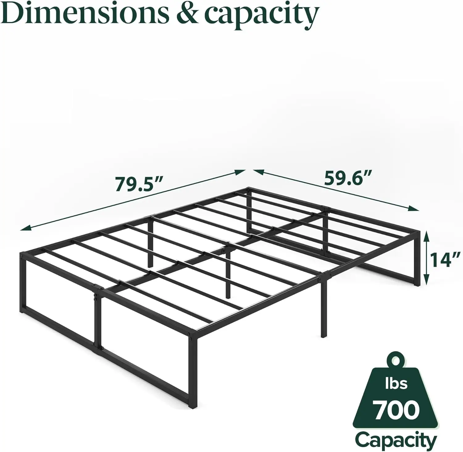 Zinus Lorelei 14 Inch Metal Platform Bed Frame, Steel Slat Support, No Box Spring Needed, Eco Friendly Wonderbox(Tm) Packaging,