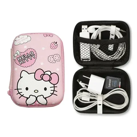 Kawaii Hello Kittys câble de données chargeur tri sac de rangement fille dessin animé voyage Portable cosmétique bijoux stockage étui de protection
