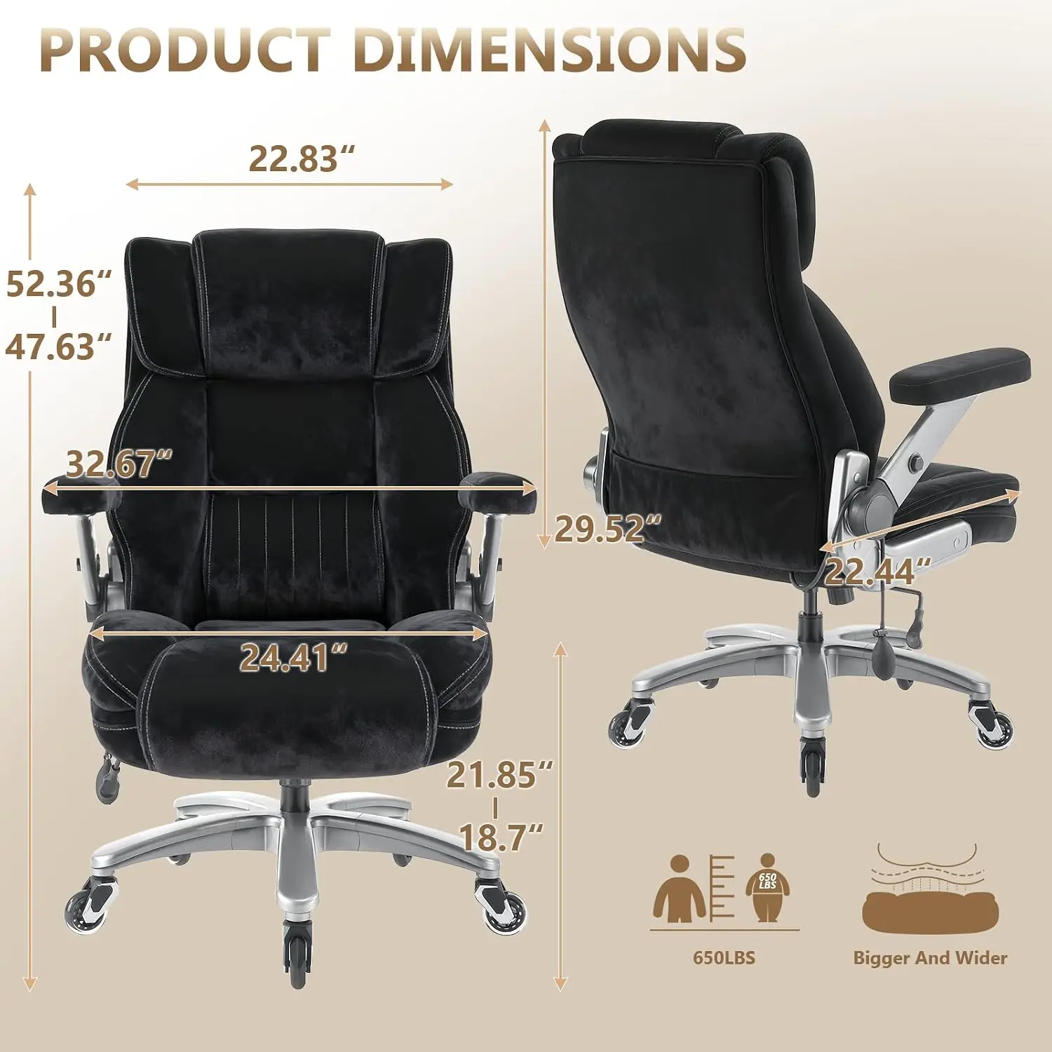 Fabric Heavy Duty Office Chair 600LBS 5D Flip Arms High Back Pocket Spring Cushion Adjustable Lumbar Support, Customized