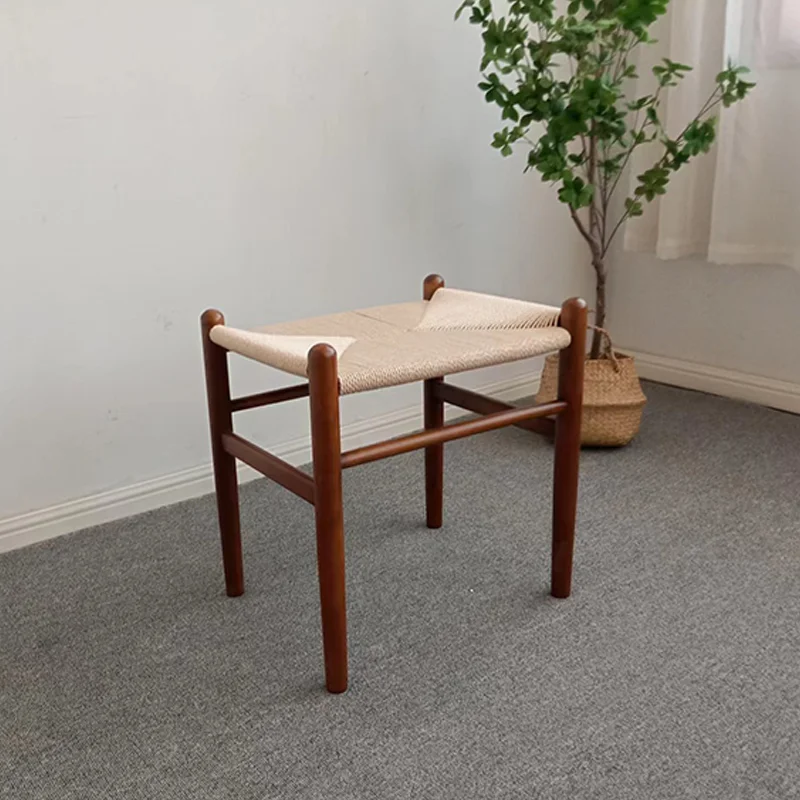 

Nordic Solid Wood Kraft Paper Rope Woven Dining Stool Modern Simple Homestay Shoe Changing Stool Living Room Furniture