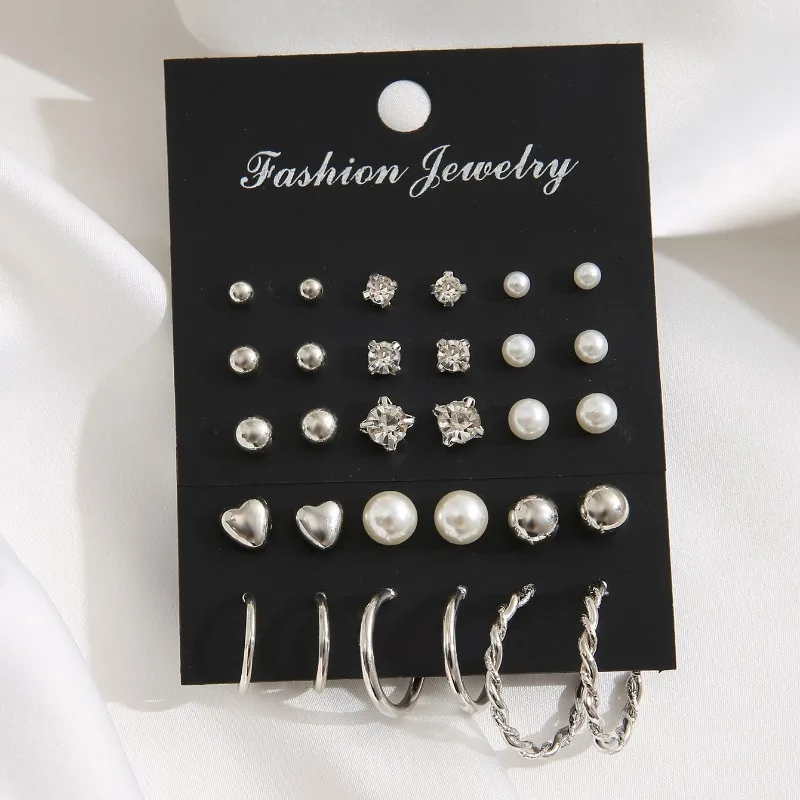 15 Pairs of Heart-shaped Pearl Zircon Fashionable and Simple Unisex Earrings Set Suitable for Daily Wear, Jewelry Gifts