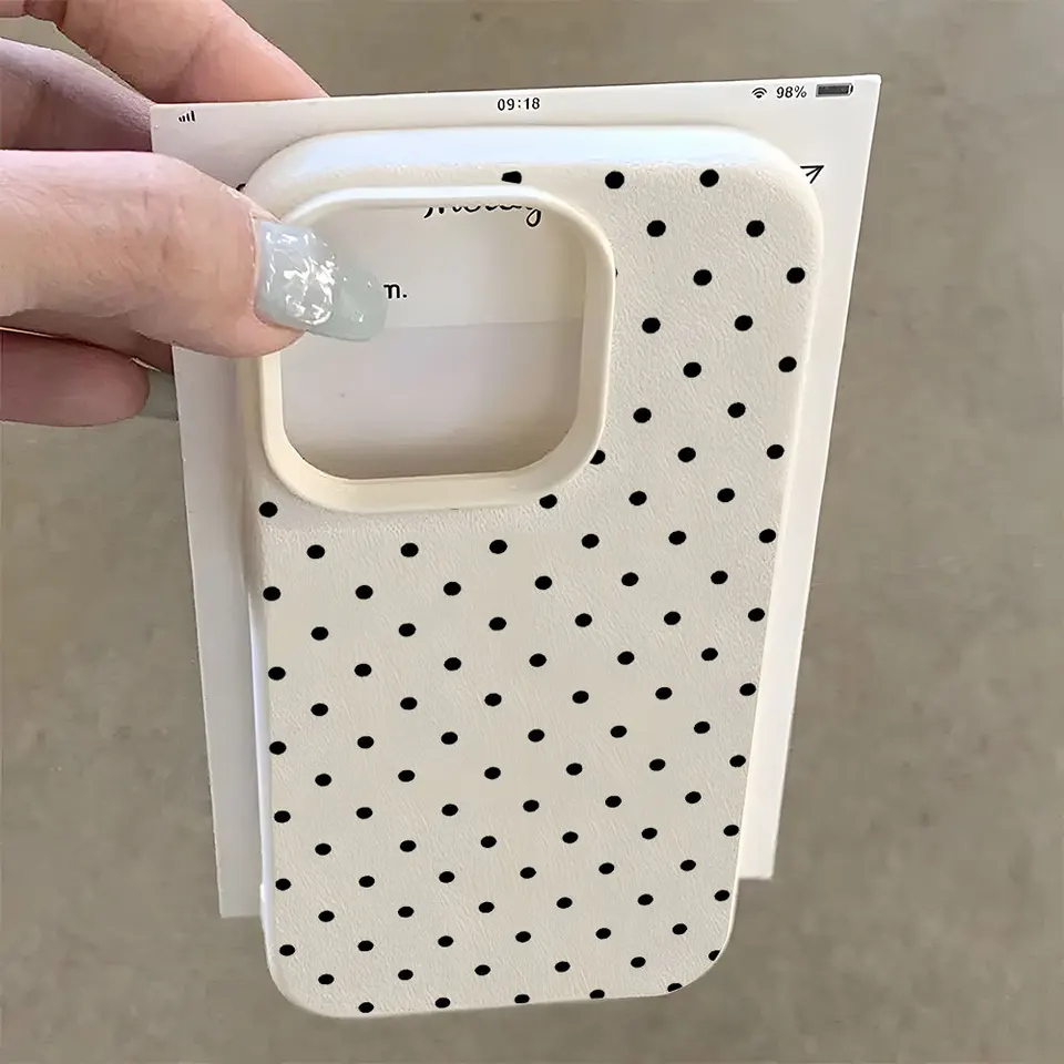 Funda de teléfono suave de lychee con patrón de lunares negro vintage para iPhone 15 16 17 Pro Max 11 12 13 Pro 15 14 Plus 17 Air X Xs XR 3
