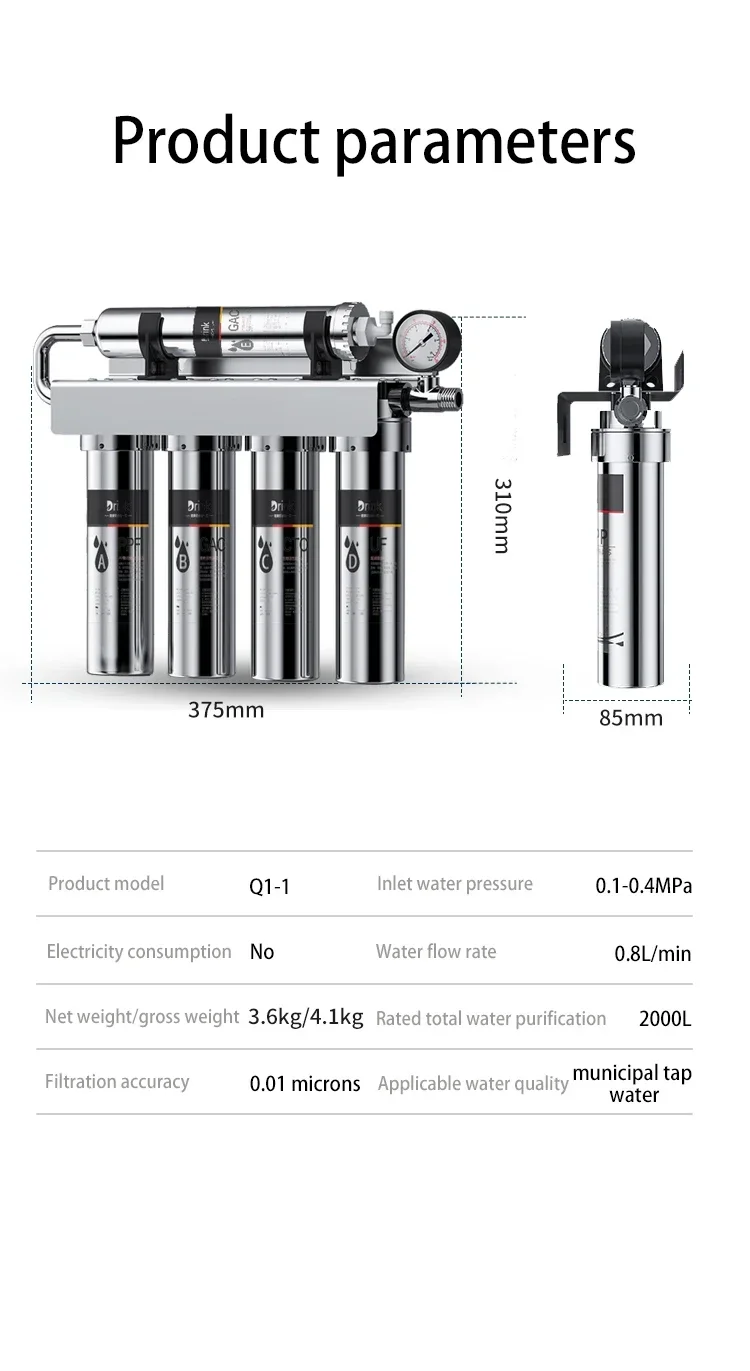 Level 5 Reverse Osmosis System Household Drinking Water Prefilter Good Quality Kitchen Sink Stainless Steel Electric Silver