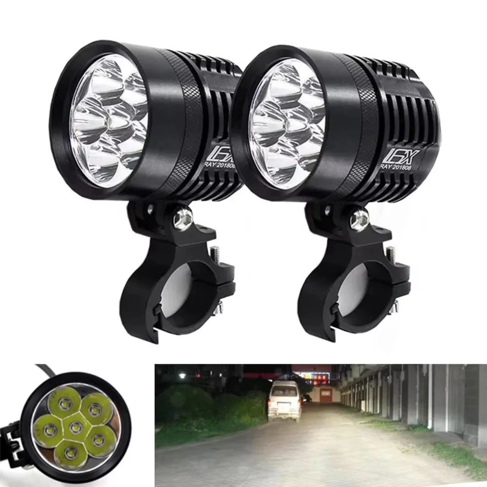 

HYNBYZJ 2PCS Motorcycle LED Headlight Dual Color Spotlights Lens White Fog Lamp Work Light Motorcycle Auxiliary L6x Fog