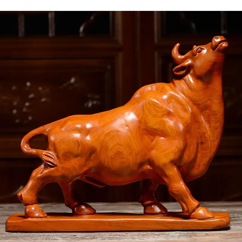 Rosewood/Ebony Wood Carving Crafts Bull Statue Vintage Ornaments Living Room Decoration Bullfighting Sculpture Artwork