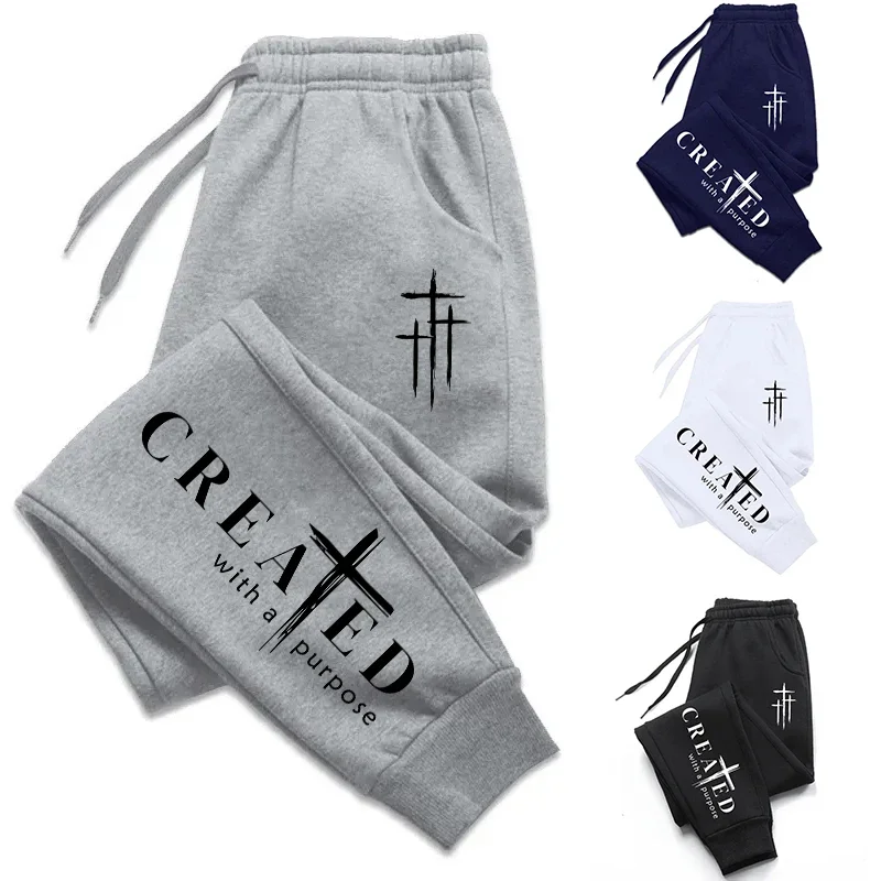 2026 New Arrival Men's Sweatpants High Quality All Season Daily Casual Sports Fashion Jogger Pants Jesus Cross Printed Trousers