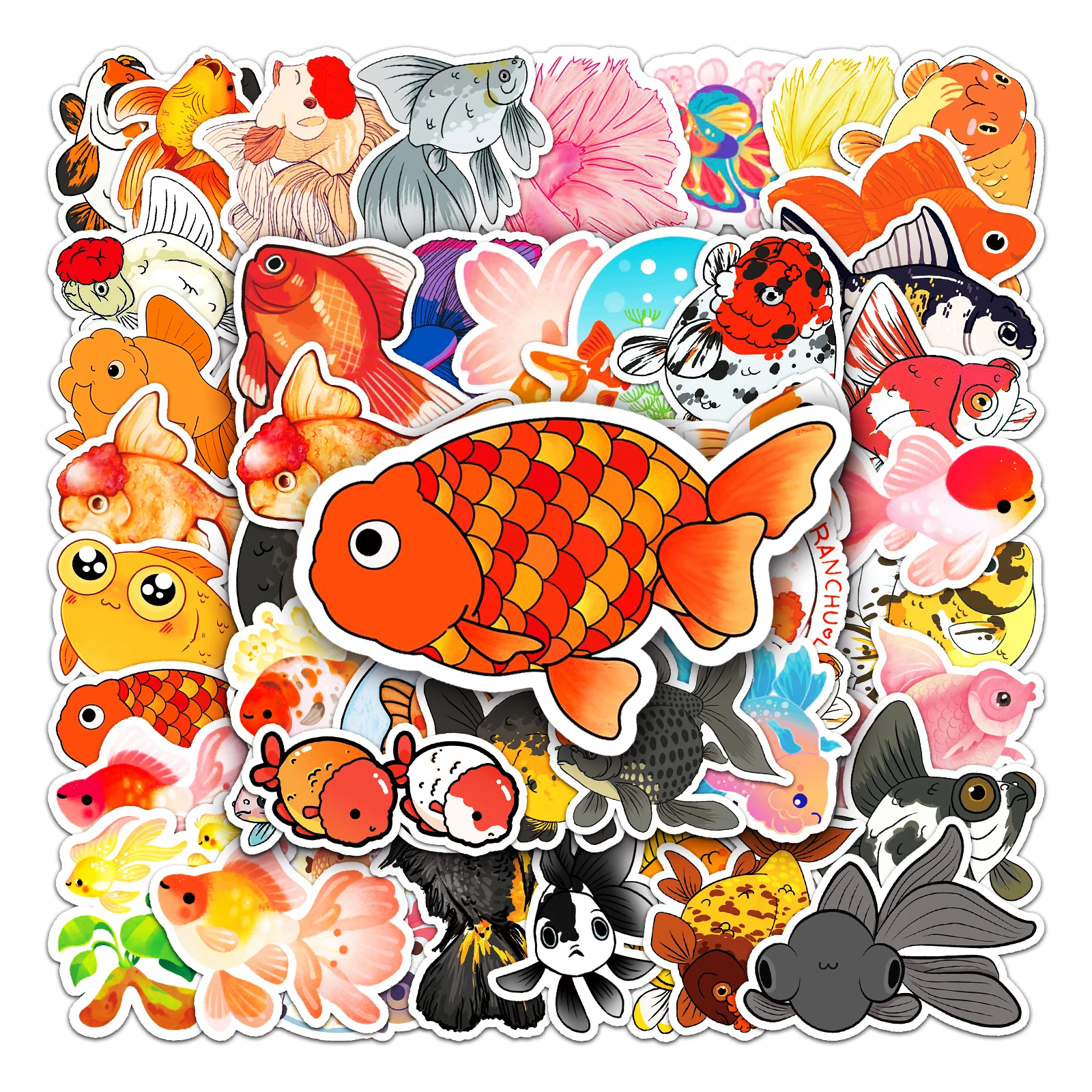 50Pcs Goldfish series Cartoon Cute Waterproof Sticker Skateboarding Snowboard Retro Vinyl Sticker