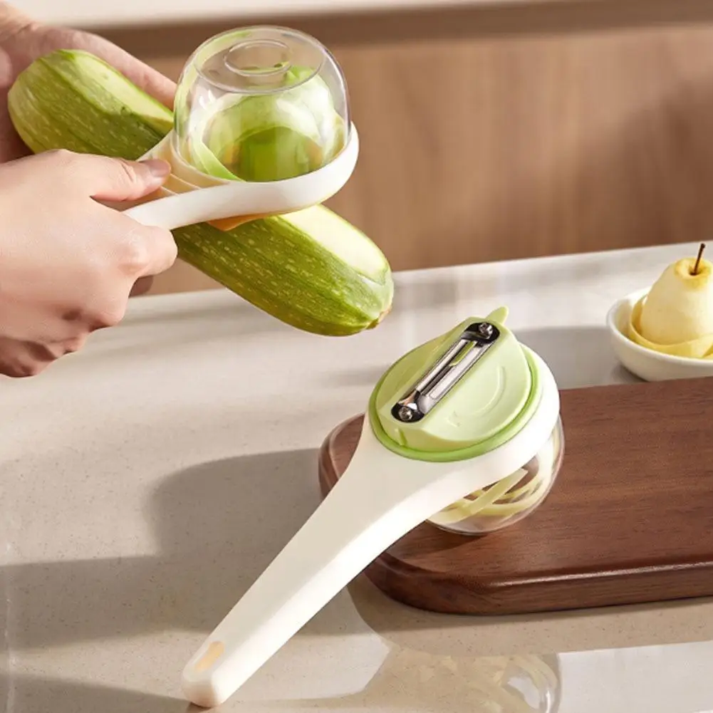 Rotating Peeler With Peel Storage Container Stainless Steel Serrated Fruit Vegetable Peeling Tool Non-slip Handle