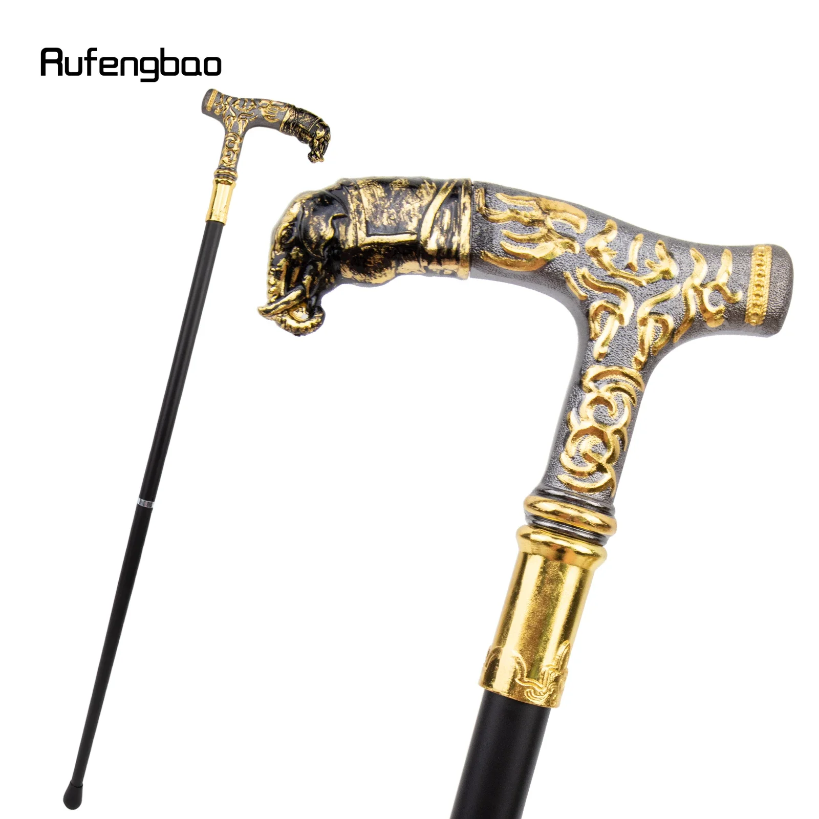 

Golden Black Elephant Handle Luxury Pattern Walking Stick Party Fashion Elegant Walking Stick Decorative Cane Knob Crosier 90cm