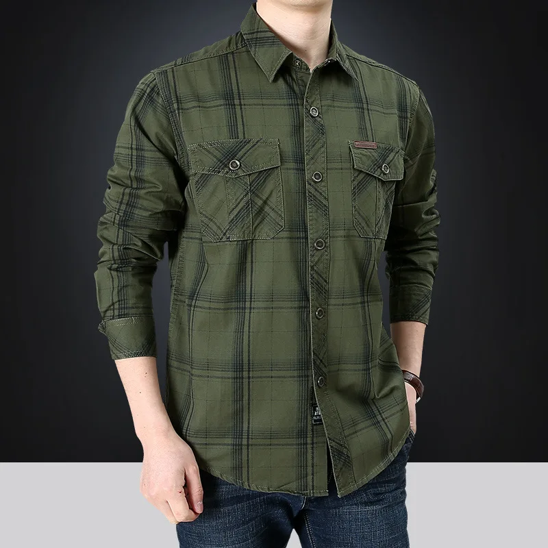 New Men\'s Plaid Shirt Oversized Male Overshirt 5XL England Pure Cotton Casual Shirts Men Clothing Leisure Shirt Blouse A2F8001