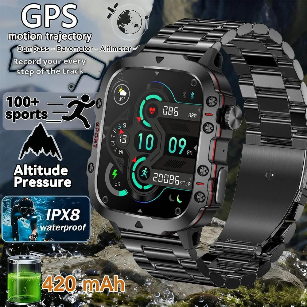 

Military Smartwatch Men 3ATM Waterproof GPS Outdoor Sports Fitness Bracelet Bluetooth Call Smartwatch Men Health Monitor Watches