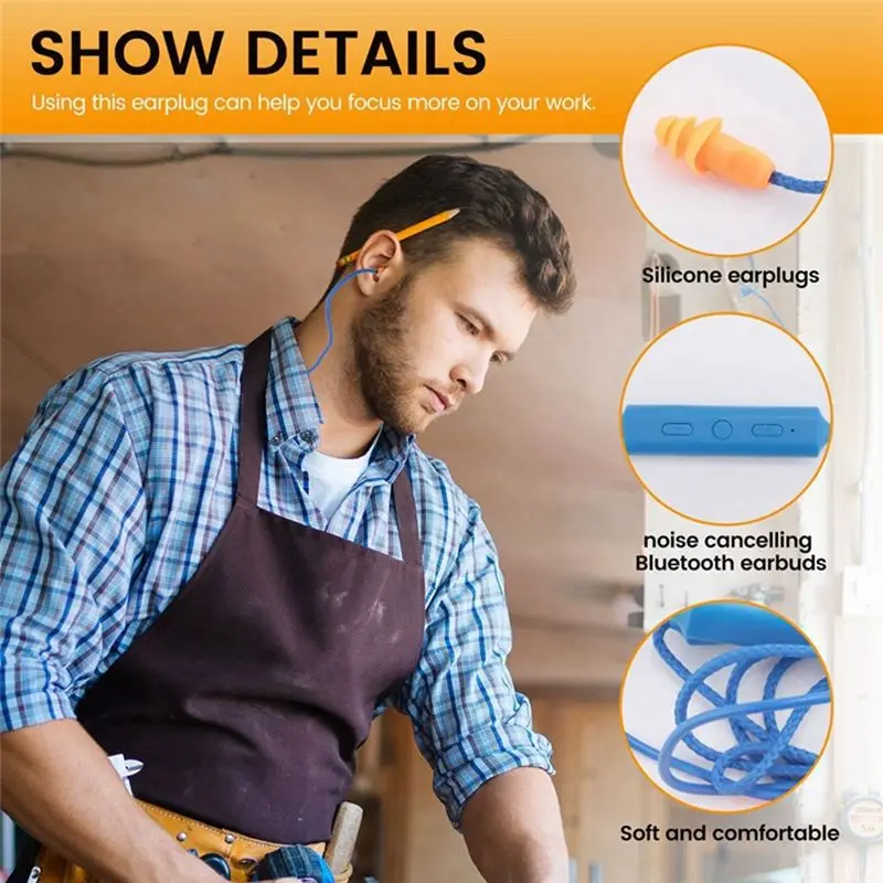 [NEU A09R!] 2 Stück Bluetooth-Ohrstöpsel für Arbeit, Geräuschunterdrückung, Gehörschutz, Baustellen, laute Orte – Detail 7