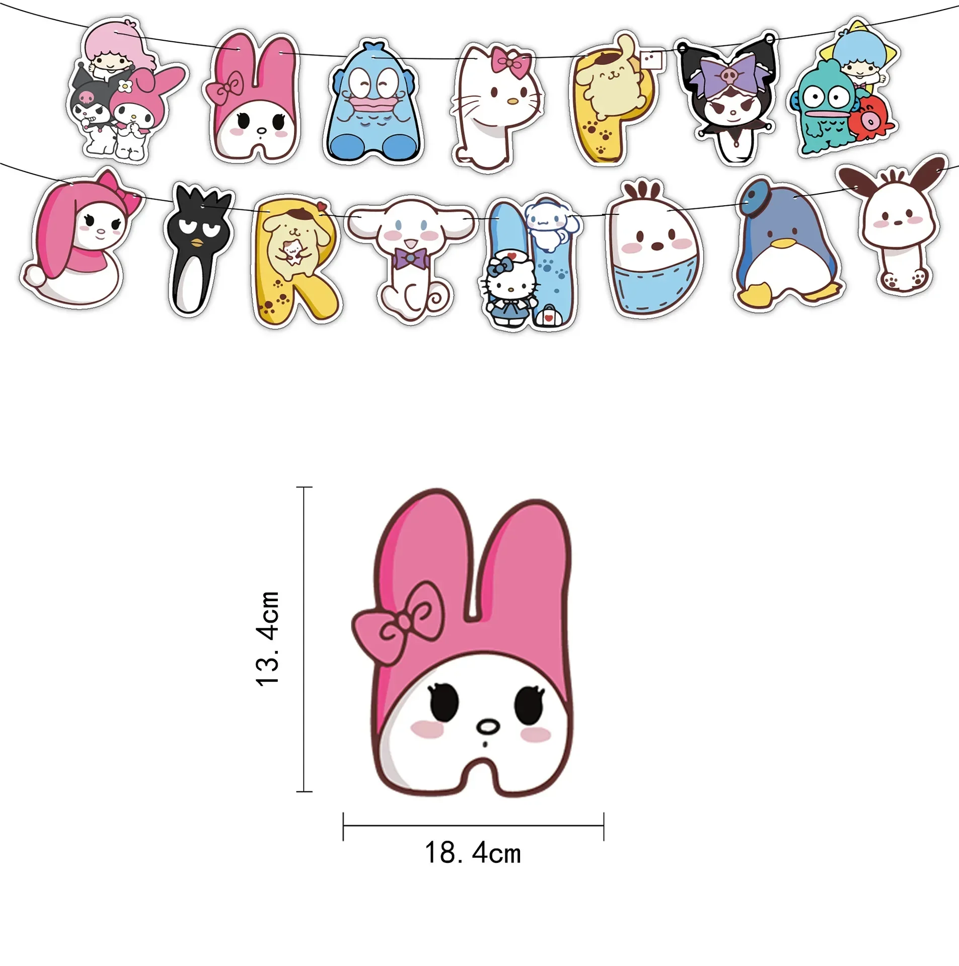 Vajilla desechable de la serie Sanrio para fiesta de cumpleaños, pancarta para Decoración de Pastel, bandera colgante, globos de Hello Kitty, oferta