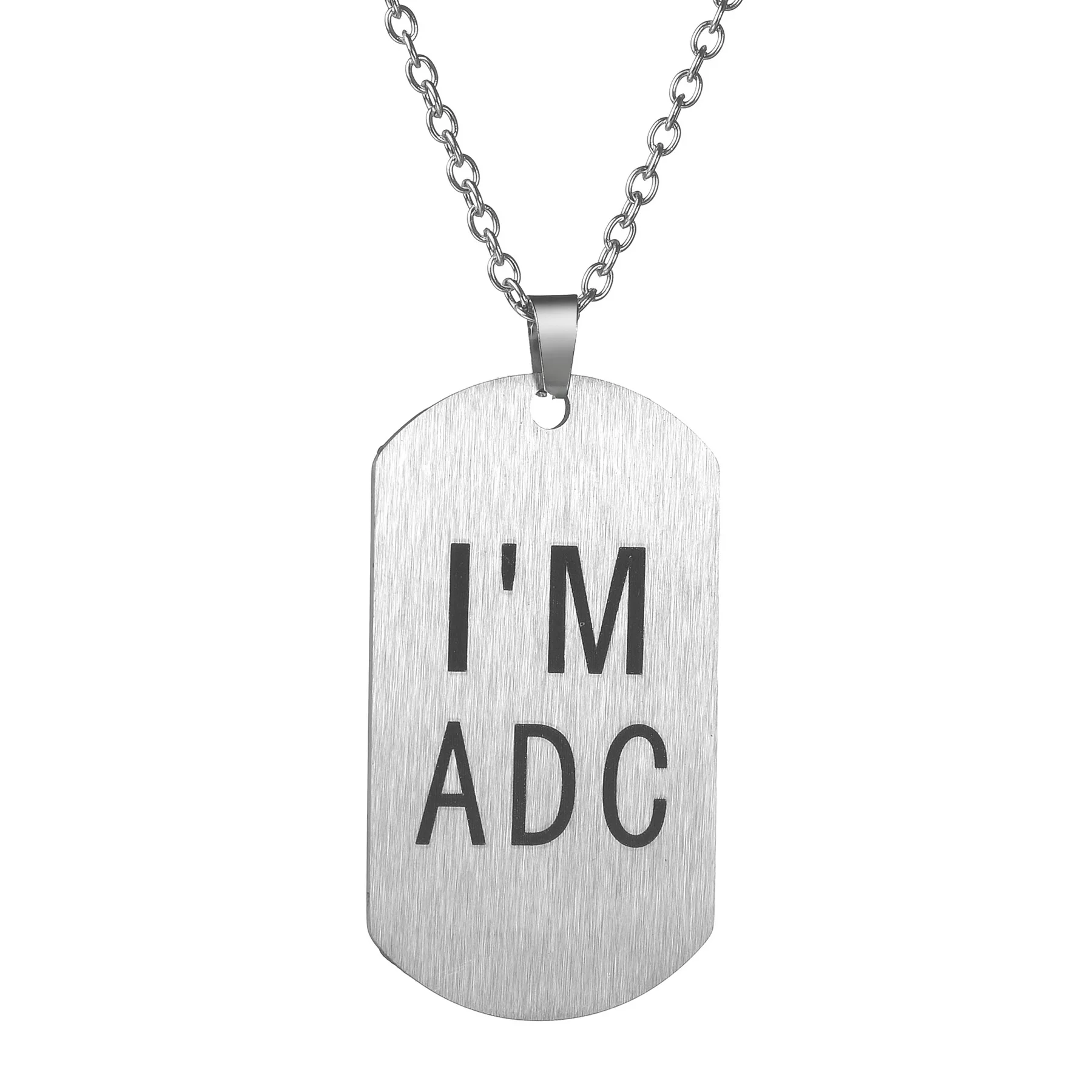 1PC Fashion Stainless Stee I am ADC Tag Pendant Necklace For Men Women Punk Metal Color Smooth Army Tag Necklace Jewelry