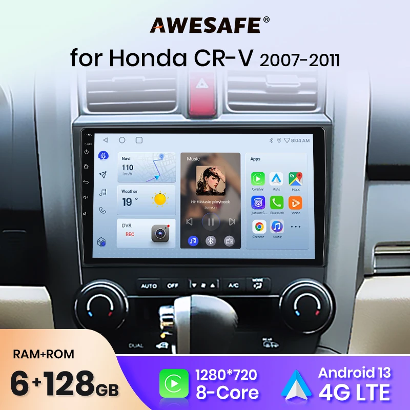 AWESAFE  AI Voice 2 din Android Auto Radio for Honda CR-V 3 RE CRV 2007-2011 Car Radio Multimedia GPS Track Carplay 2din