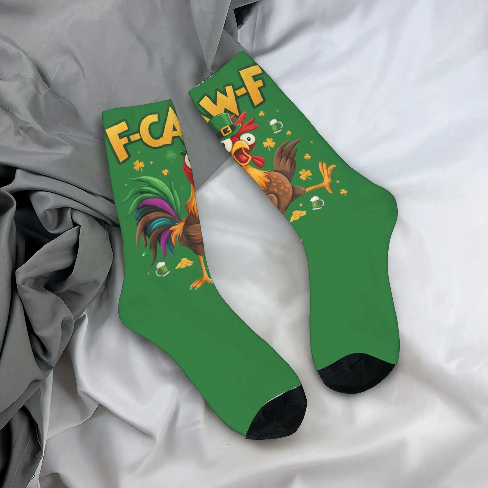 

Мягкие носки F-Caw-F с принтом лепрекона и петуха ко Дню Святого Патрика, модные носки для женщин и мужчин, осенние нескользящие носки для бега, подарок