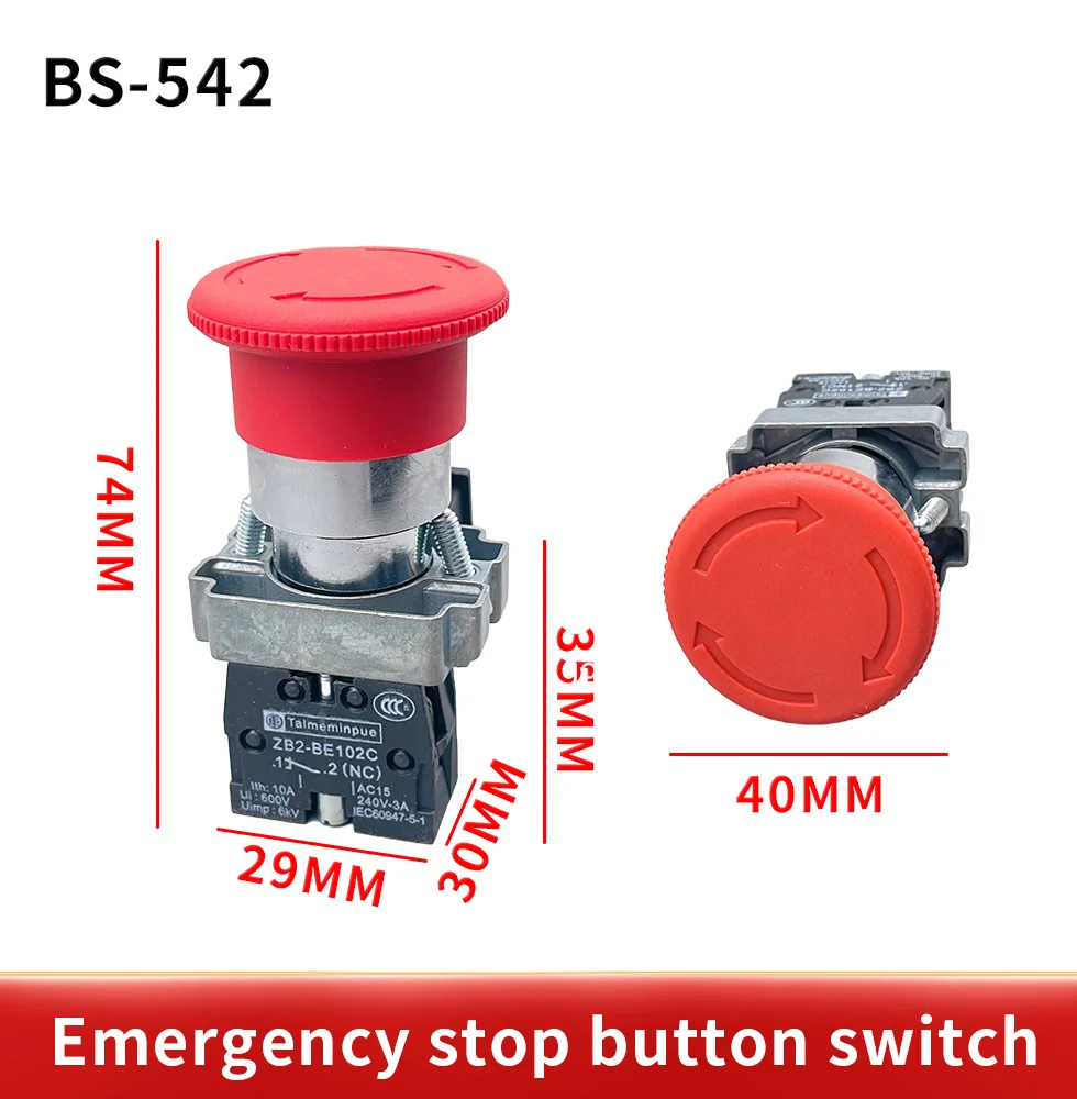 1Pcs High Quality XB2-BS542 22mm NC Red Mushroom Emergency Stop Push Button Switch