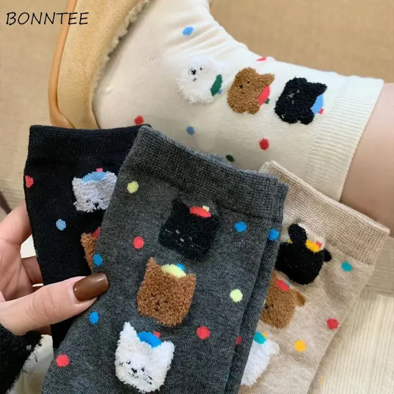 

Socks Women Cute Breathable Daily Korean Style Kawaii Fashion Dot Spring Middle Tube Soft Deodorant Lovely Harajuku Cartoon