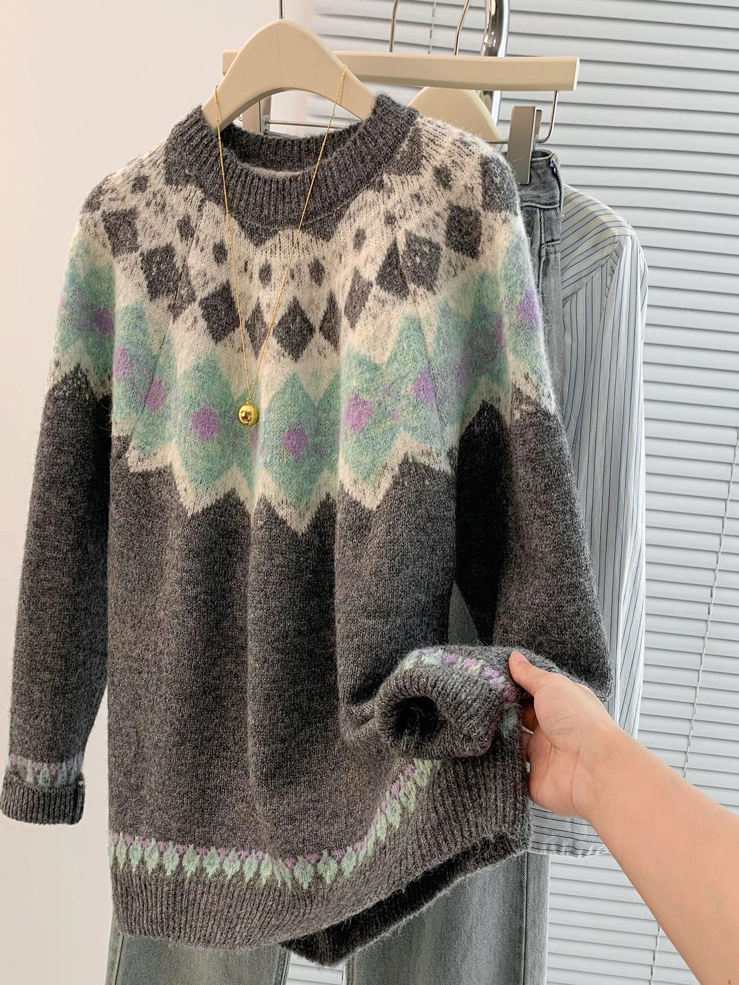 Thiened-suéter largo Sve para mujer, abrigo Vintage Lazy Sle de talla grande para otoño e invierno