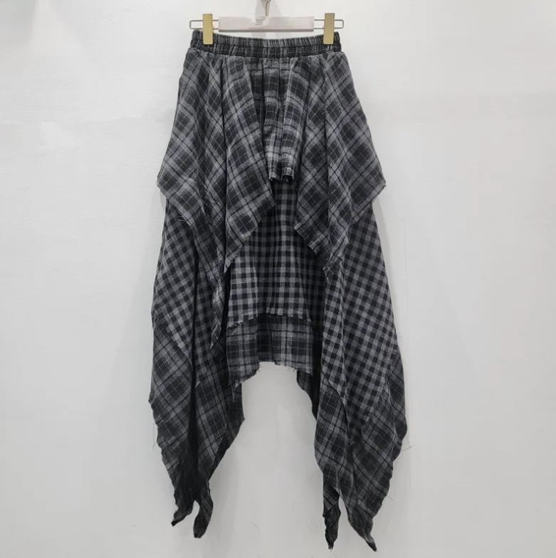 Women Dark Academia Y2k Midi Plaid Skirt Kpop Harajuku Grunge Cyber Punk 2000s Aesthetic Cyber Punk E-girl Asemetrical w47