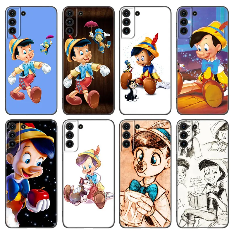 Funny Anime Pinocchio Phone Case For Samsung Galaxy S23 S21 S20 FE S24 S22 Ultra S10E S10 S9 S8 Plus Black Silicone Cover