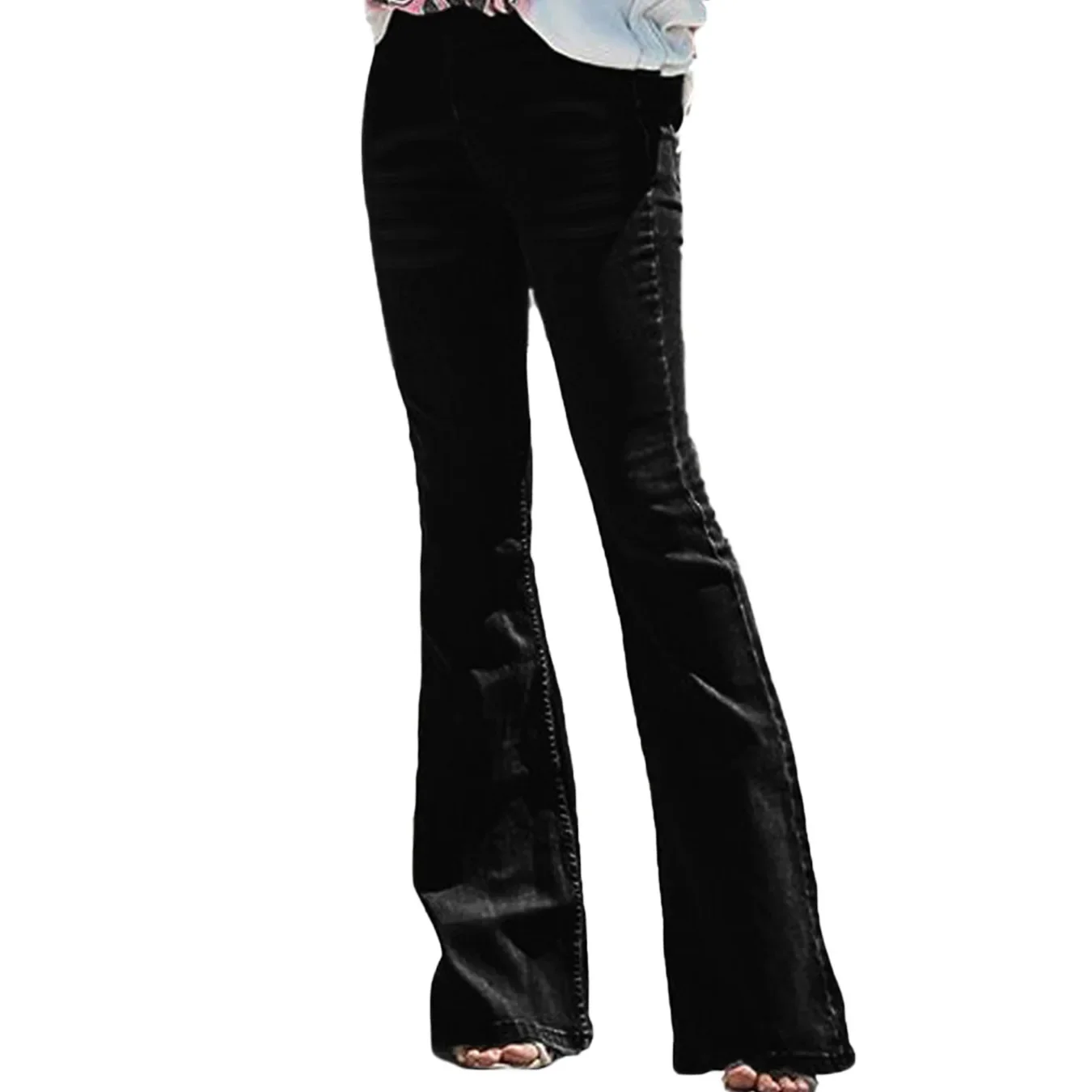 Flare Pants Jeans for Women Stretch Floor Length High Waist Washed Distressed Pockets 2025 Streetwear Female Trousers Denims