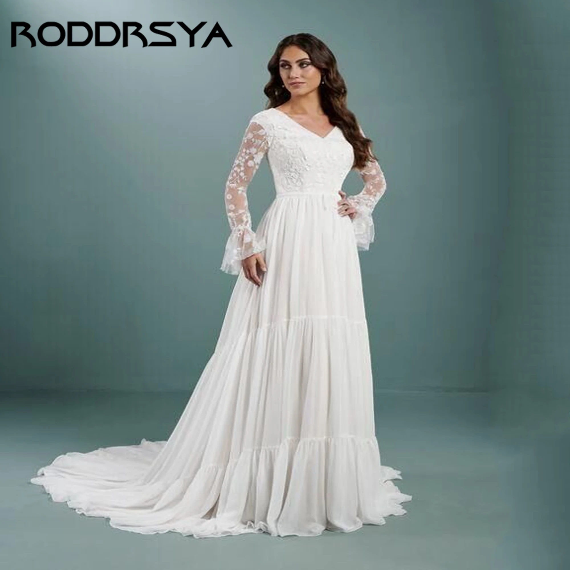 

Luxury V-Neck Tulle Wedding Dresses For Woman Ruffle Cuff A-Line Wedding Gowns Lace Appliques Vestidos De Novia 2025 Customized