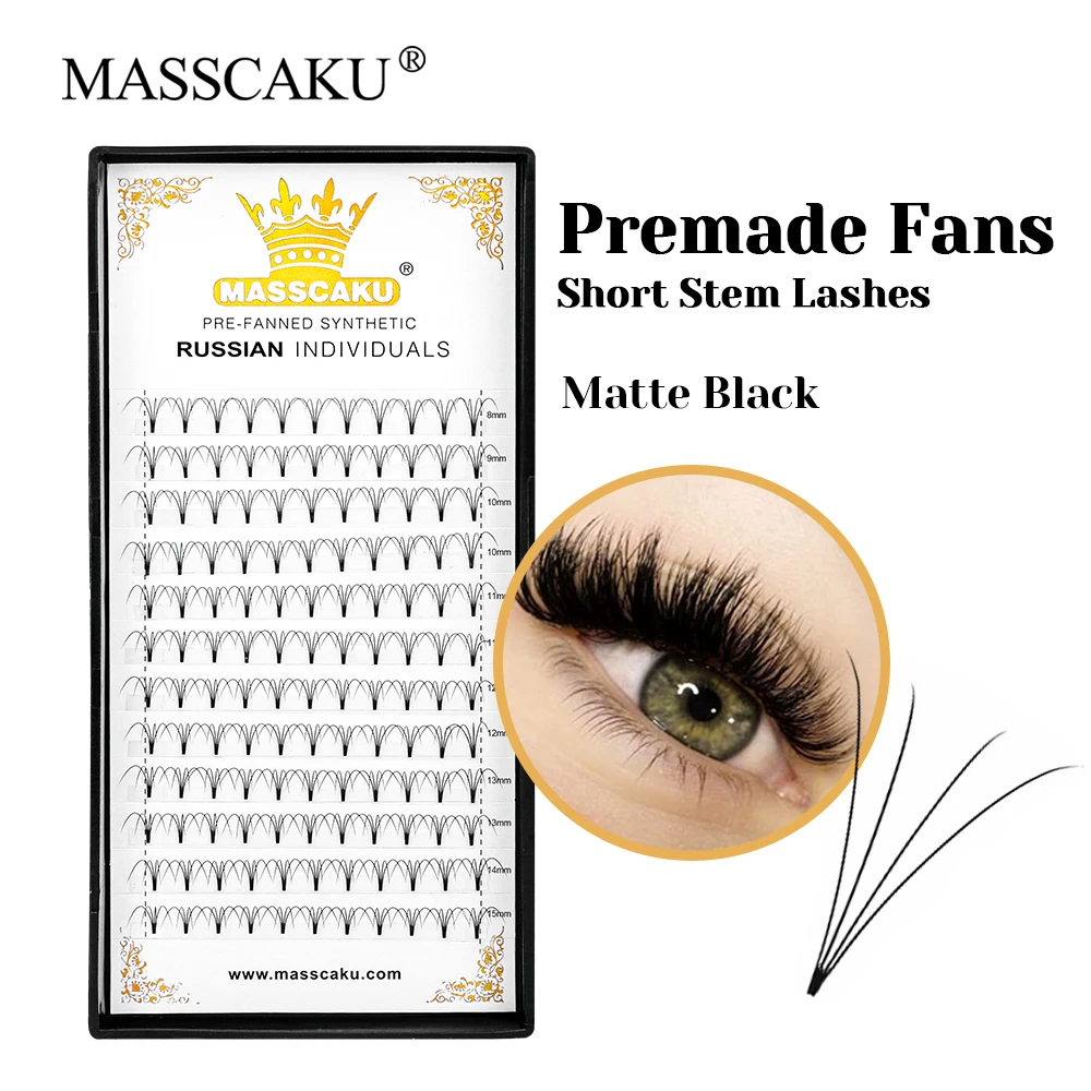 

New Arrival 0.07mm Thickness 10D Short Stem Premade Volume Fans Lashes 8-15mm and Mix Size Handmade Makeup Eyelash by MASSCAKU