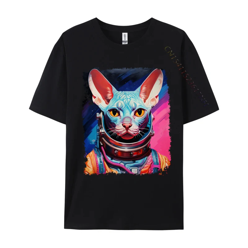 Popular Art Sphynx Hairless Cat Space Astronaut Custom Funny T Shirts Wholesale Tees Cotton Mens Classic Tshirts