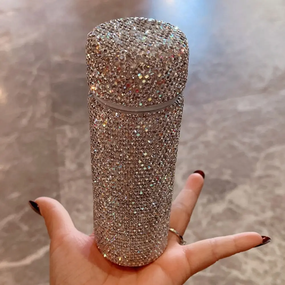 Creative Diamond Water Bottle Portable Shiny Rhinestone Diamond-encrusted Mug Exquisite Stainless Steel Refillable Water Bottle
