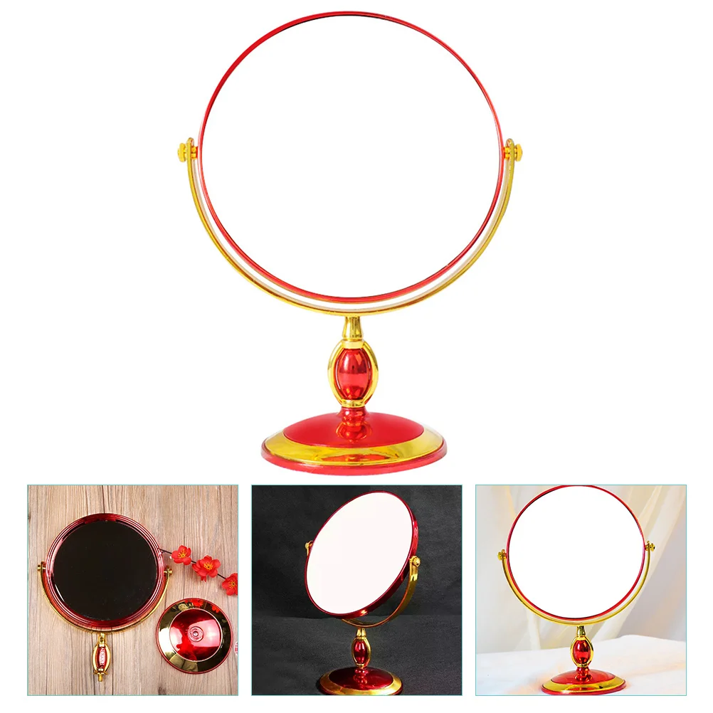 กระจกแต่งหน้าแบบหมุนได้สองด้านทรงกลม ขาตั้งสูง ภาพคมชัดระดับ HD สำหรับโต๊ะเครื่องแป้ง เหมาะสำหรับผู้หญิง