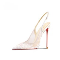 Black lace high-heeled sandals with pointed toes, thin heels, and shallow mouth, comfortable to wear with just one foot - Image 6