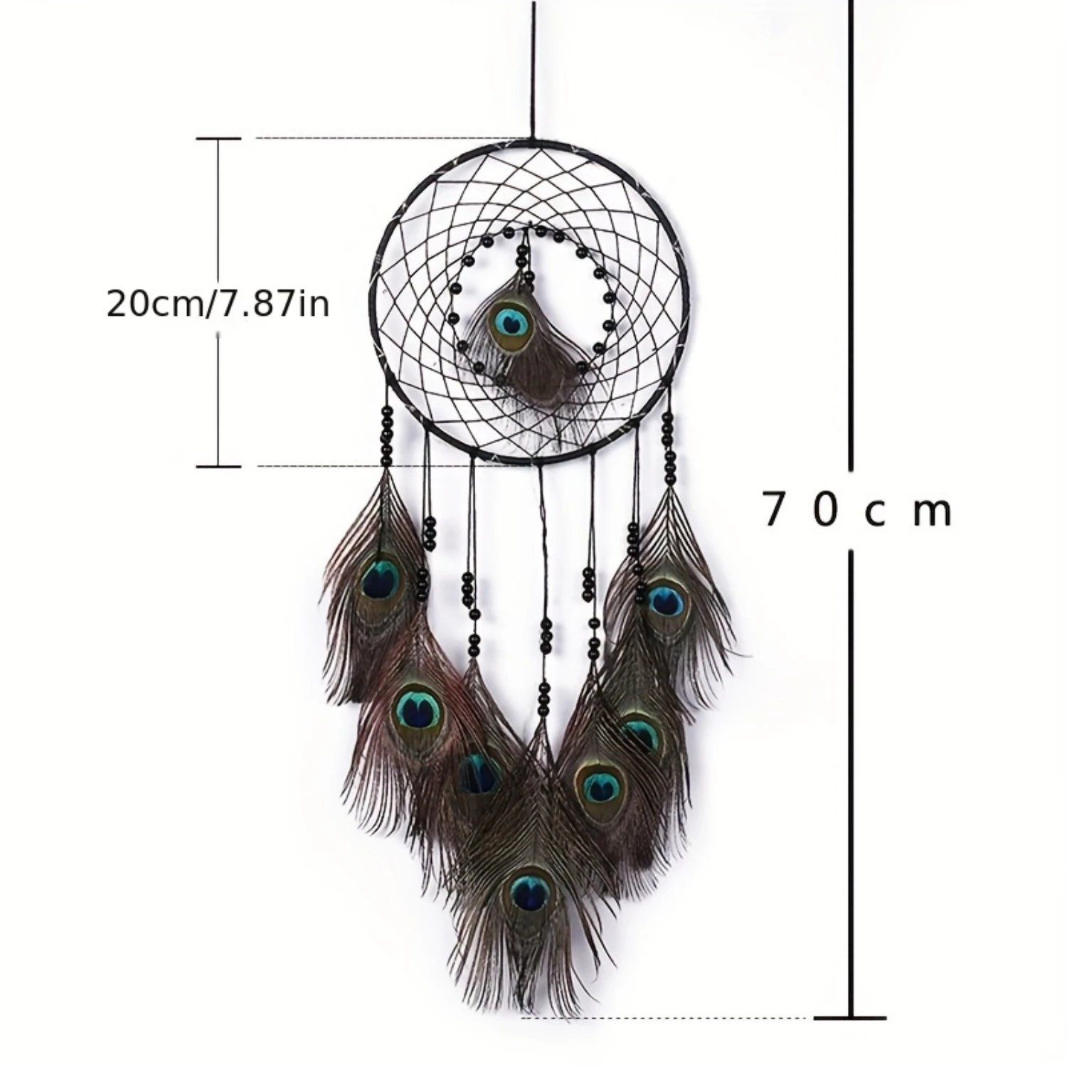 1pc Handmade Dreamcatcher Wall Hanging with Iron Frame, Peacock Feather Charms, and Beads - Traditional Dream Catcher Wall Art f