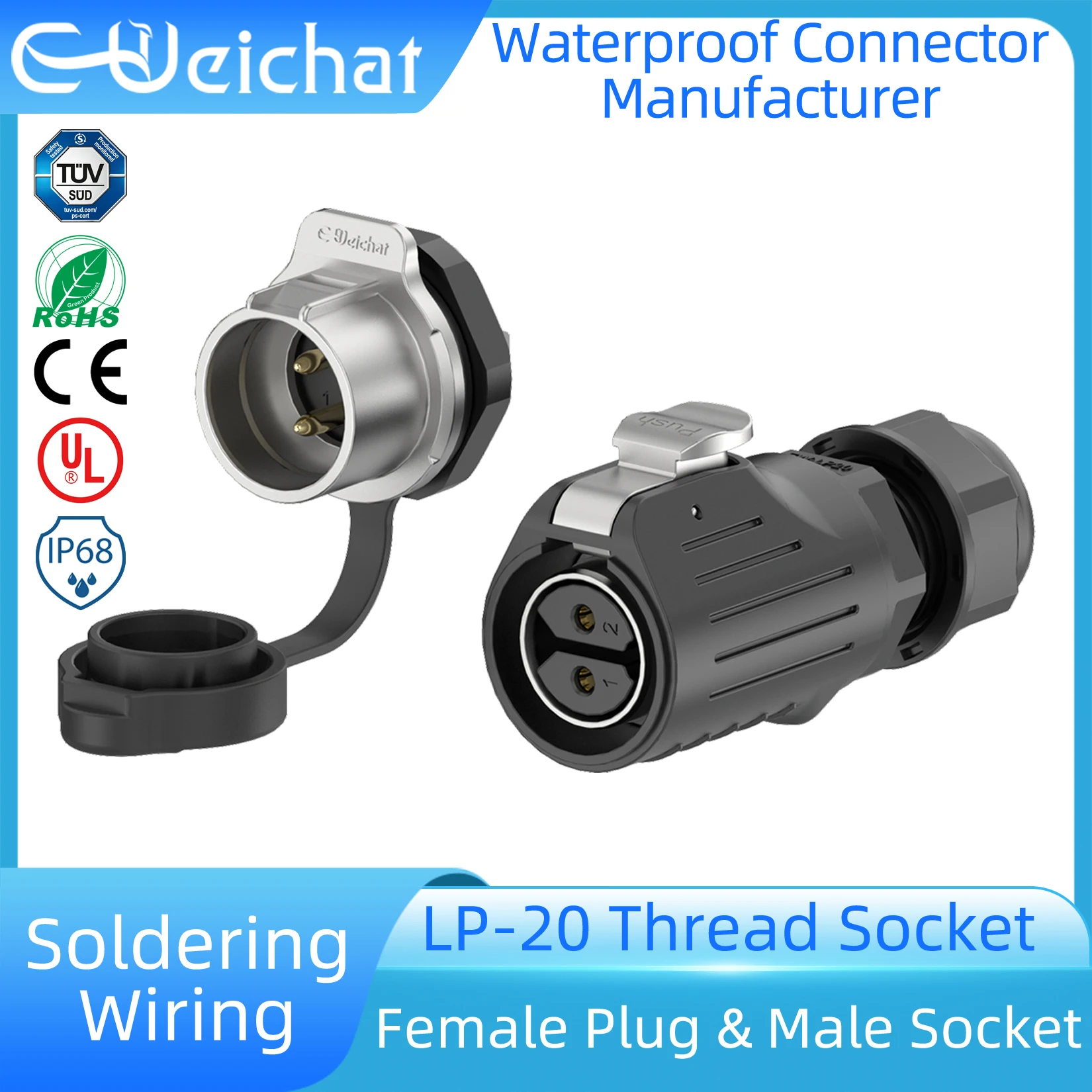 

LP20 IP68 Waterproof Connector Industrial Circular Aviation Electrical Connector M20 2-14 Pin Metal Female Plug + Thread Socket