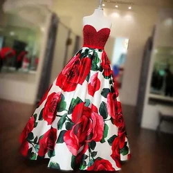 Strapless Wedding Ceremony Dress Floor Length Long Dresses For Women A Line Evening Dresses Sleeveless Print Female Dress New