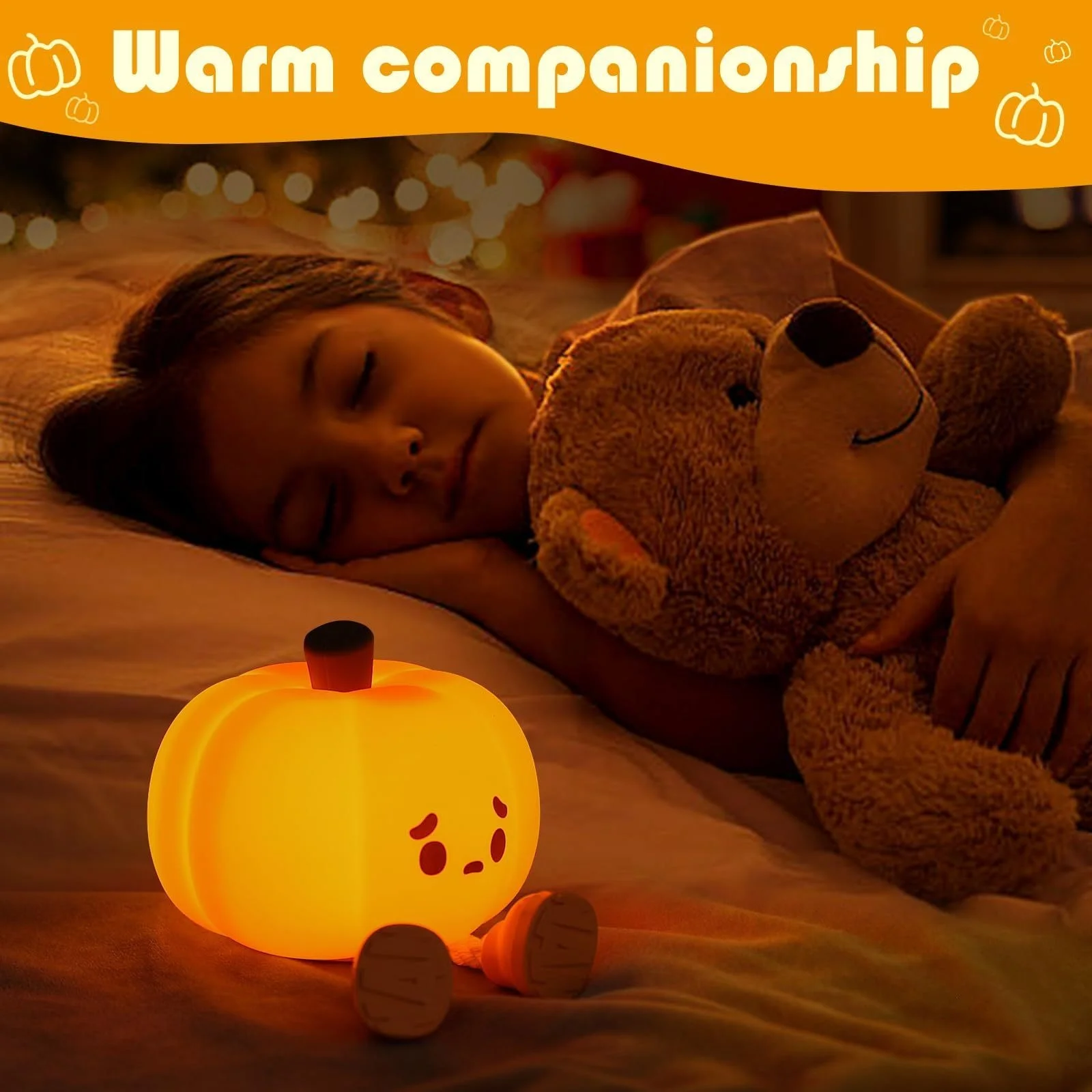 Crying Pumpkin Night Light - Dimmable Nursery Mood Lamp with Volume Control for Bedroom Desk Halloween Decor